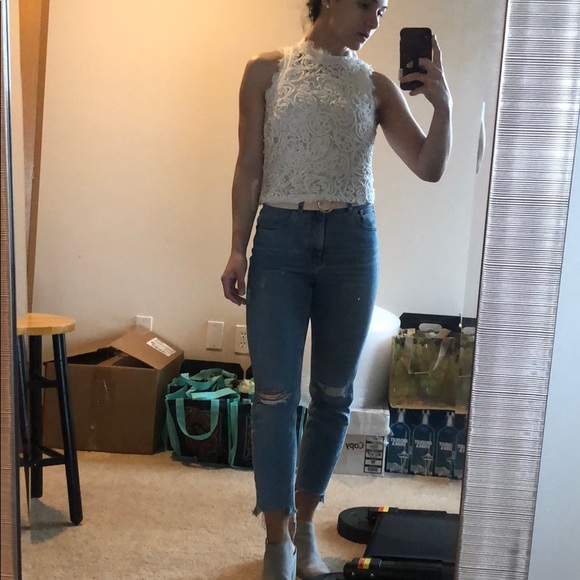 Zara XS lace white high neck sleeveless top - Picture 7 of 8